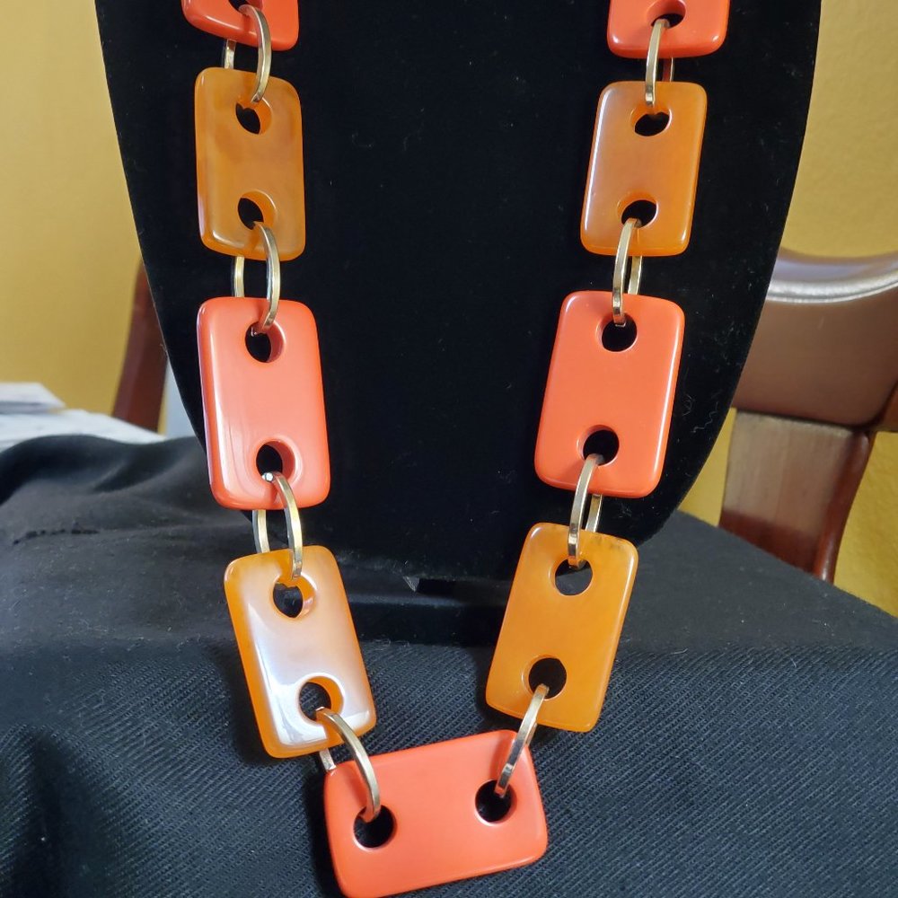 NEW A Taylor Orange Resin Chainlink Necklace #1100